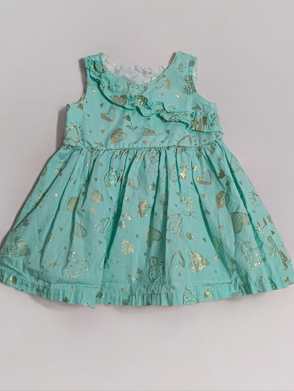 Nanette Baby Aqua & Gold Heart Print Dress 0-3M